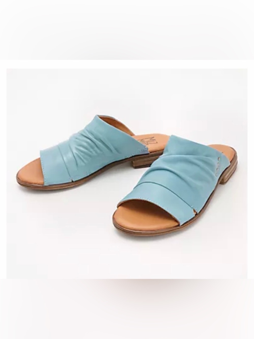 Miz Mooz Leather Wide Width Slide Sandals - Dandelion Sz 38 (7) Blue Sky